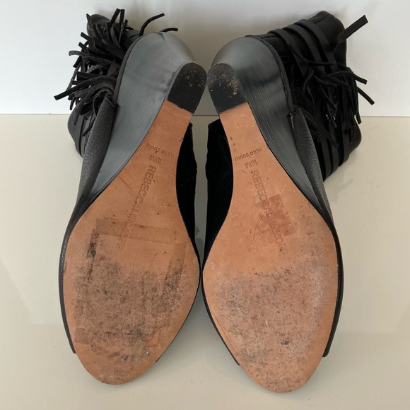Rebecca Minkoff Black Fringe Stevie Peep Toe Wedge Booties Size 10 - Picture 12 of 15